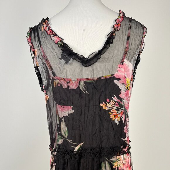$365 NWOT Johnny Was Jade Silk Juliette Ruffle Tiered Floral Mini Dress Size S - Picture 6 of 13